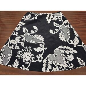 Nvgard Collection 100% Silk Black White Damask A-Line Skirt Women 14 Midi Career